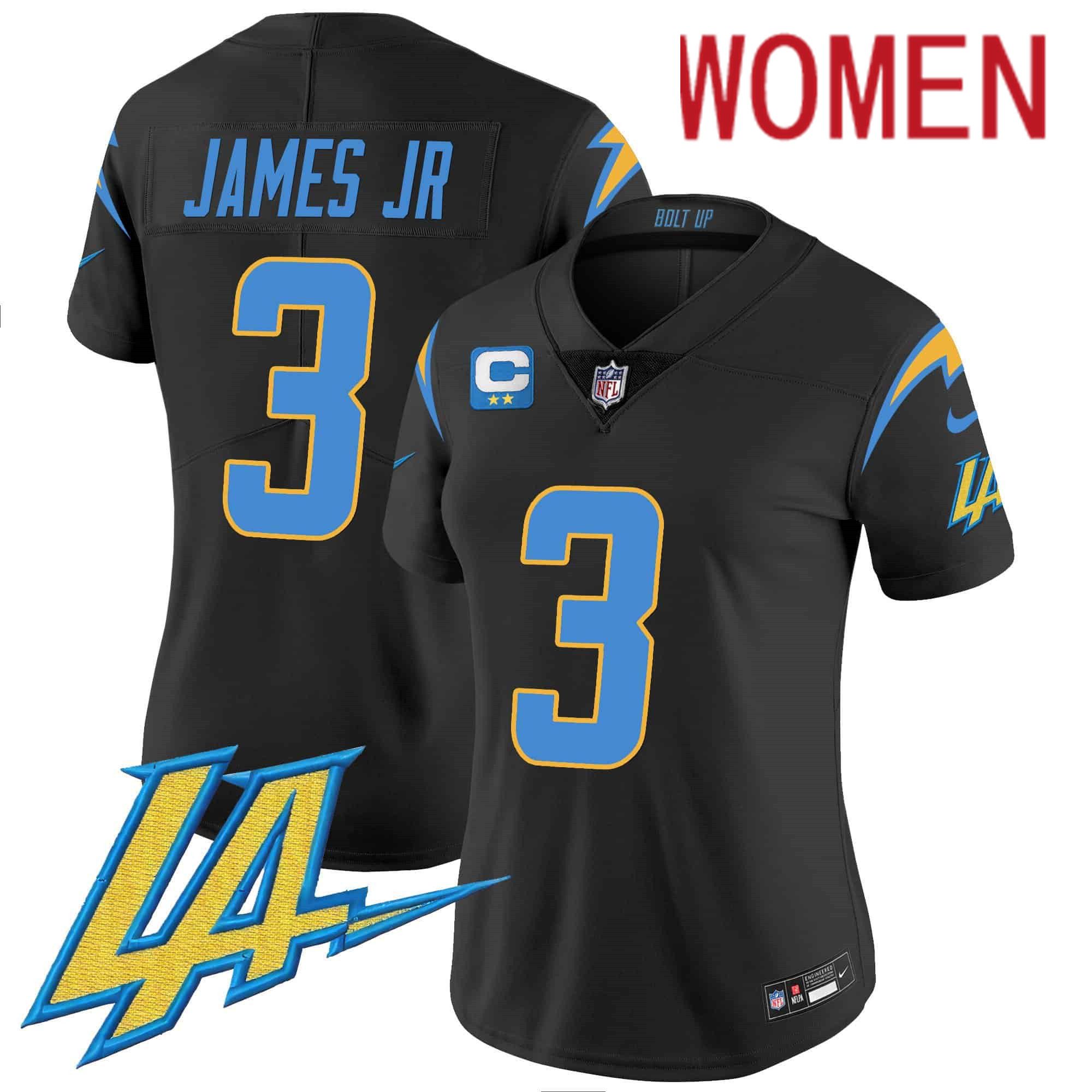 Women Los Angeles Chargers 3 James jr Black 2024 Nike Vapor Limited NFL Jersey style 1